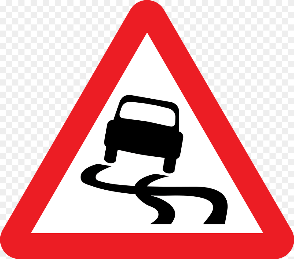 Slippery Road Surface Sign In Uk Clipart, Symbol, Road Sign Free Png Download