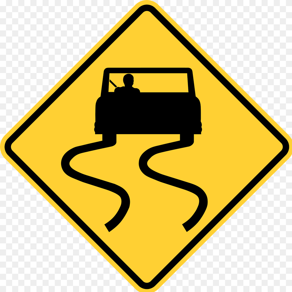 Slippery Road Surface Sign In United States Clipart, Symbol, Road Sign, Person Free Png Download