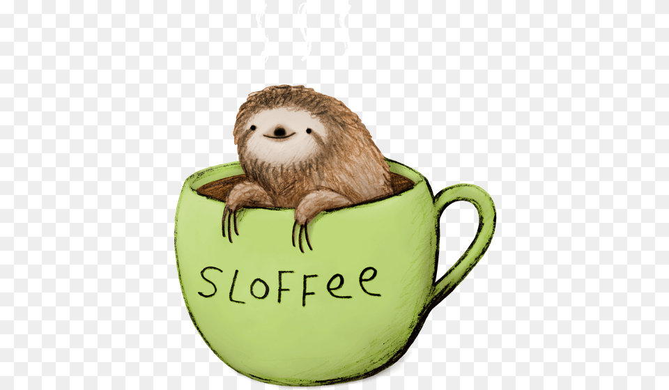Sloffee Sloth In Coffee, Cup, Animal, Mammal, Bird Png Image