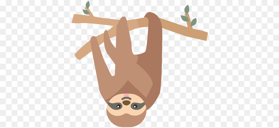 Sloth Branch Tree Leaf Flat Clip Art, Animal, Wildlife, Mammal Png Image