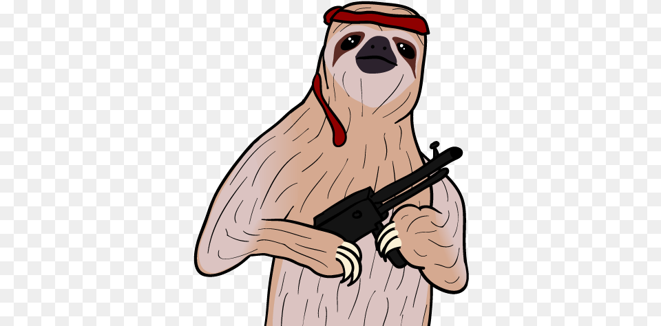 Sloth Cartoon Transparent Sloth With A Gun, Person, Firearm, Weapon, Face Free Png