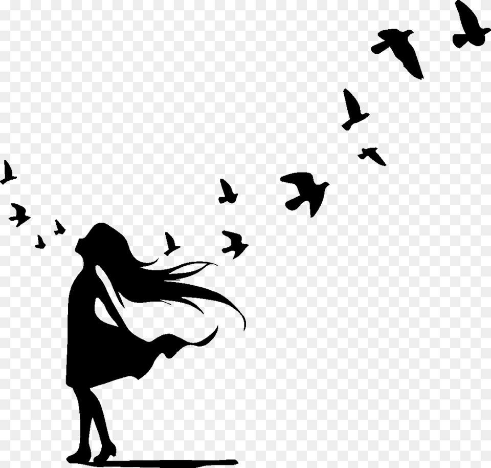 Small Birds Flying Cartoon Black And White Tattoo Flying Small Bird Cartoon, Gray Free Transparent Png