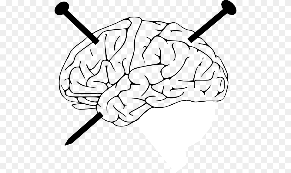 Small Black And White Anatomical Brain, Art, Drawing, Mace Club, Weapon Png Image