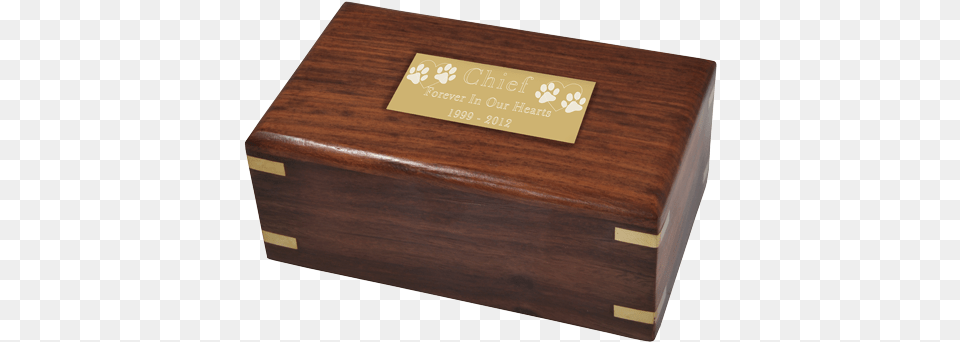 Small Engraved Plaque Shown On Top Of Wood Cat Urn Wooden Box Black Engraving, Pottery, Crate, Business Card, Paper Free Png