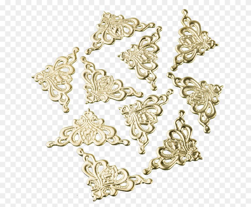 Small Filigree Gold Corners Needlework, Accessories, Earring, Jewelry, Pattern Png Image