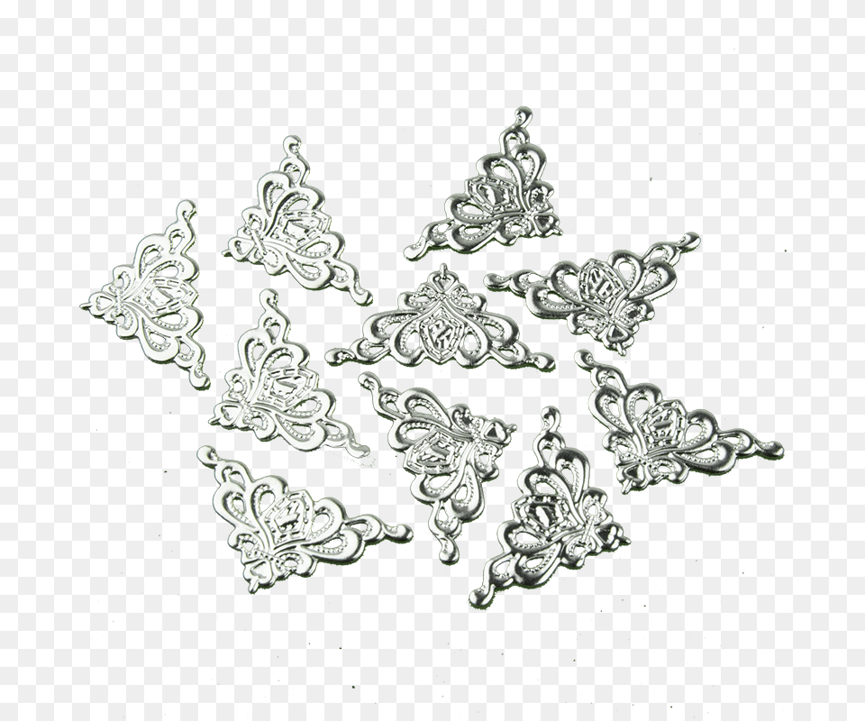 Small Filigree Silver Corners Decorative, Accessories, Earring, Jewelry, Nature Png Image