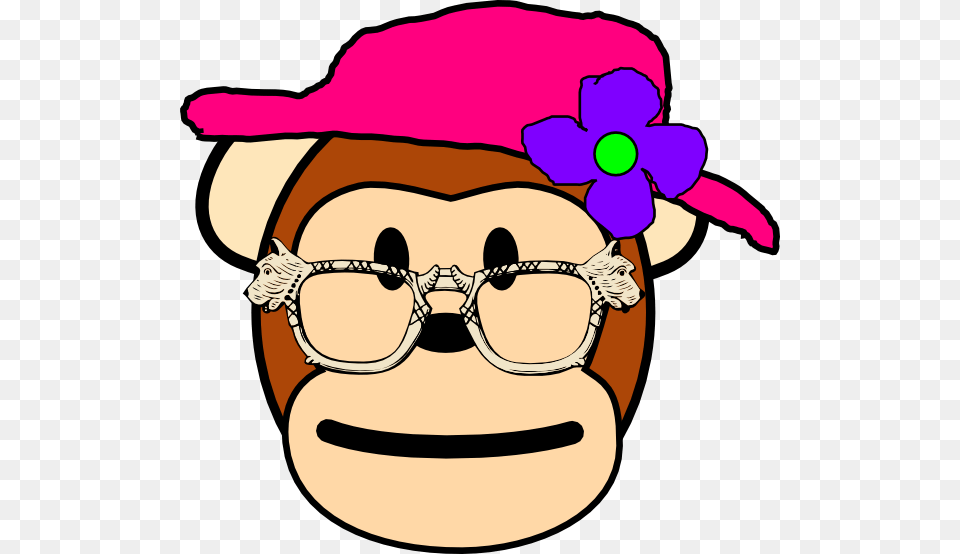 Small Grandma Monkey Clipart, Accessories, Purple, Glasses, Hat Free Transparent Png