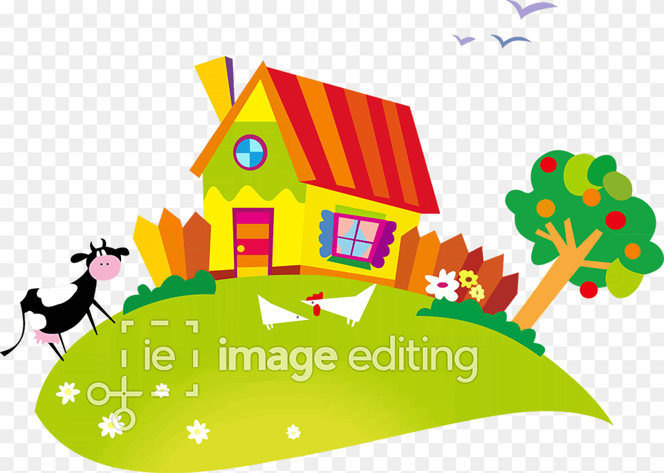 Small House With Cow And Chicken Vector Cartoon Houses, Neighborhood, Outdoors, Nature, Play Area Free Png Download