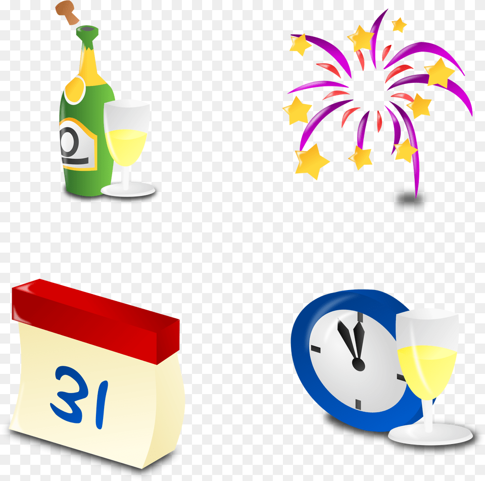 Small New Years Icon New Years Day Cartoon, Glass, Alcohol, Wine, Liquor Free Png Download