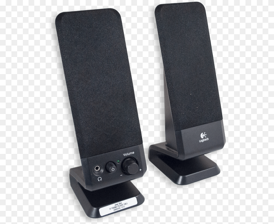 Small Pair Of Black Speakers With White Id Tags Computer Speaker, Electronics Free Png