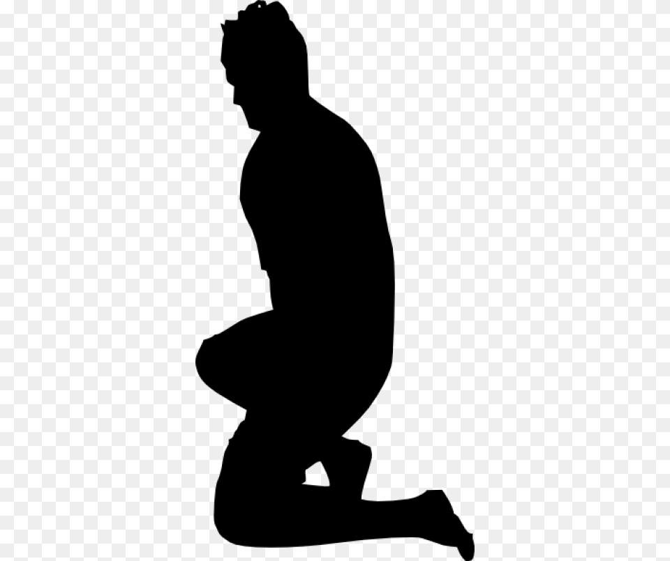 Small Person Kneeling Silhouette, Gray Free Png