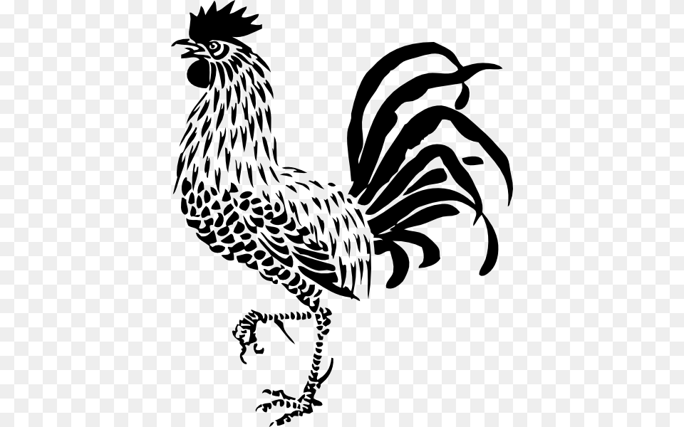 Small Rooster Clip Art Black White, Stencil, Animal, Bird, Chicken Png Image