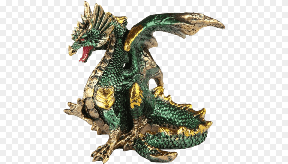 Small Seated Emerald And Gold Dragon Statue Small Green Dragon Statue, Animal, Dinosaur, Reptile Free Transparent Png