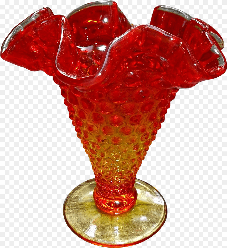 Small Vintage Glass Amberina Hobnail Vase Crimped Edge Vase, Jar, Pottery, Food, Ketchup Free Png