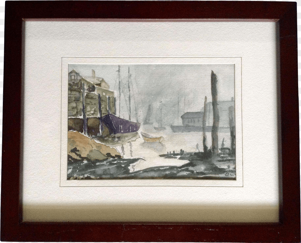 Small Watercolor Painting Harbor At Low Tied Nautical Picture Frame, Art, Person Png Image