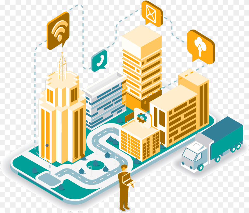 Smart City Isometric, Metropolis, Urban, Person, Bulldozer Free Transparent Png