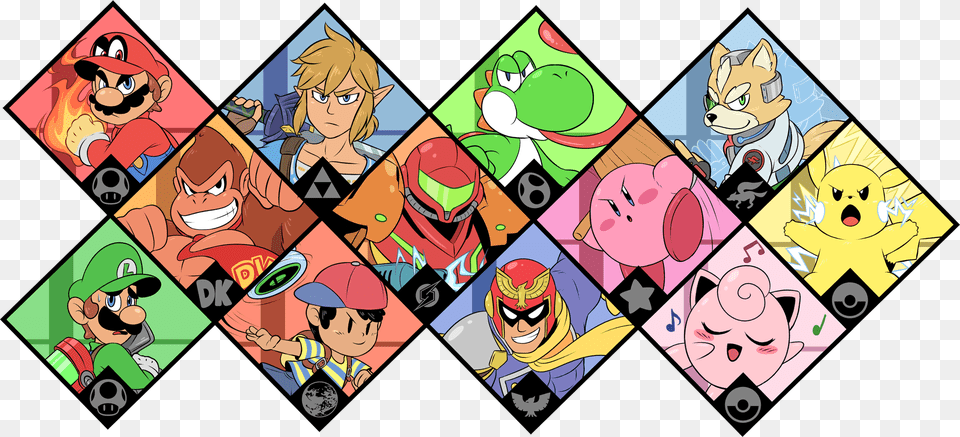 Smash 64drawing All The Smash Fighters In The Series, Book, Comics, Publication, Person Png Image
