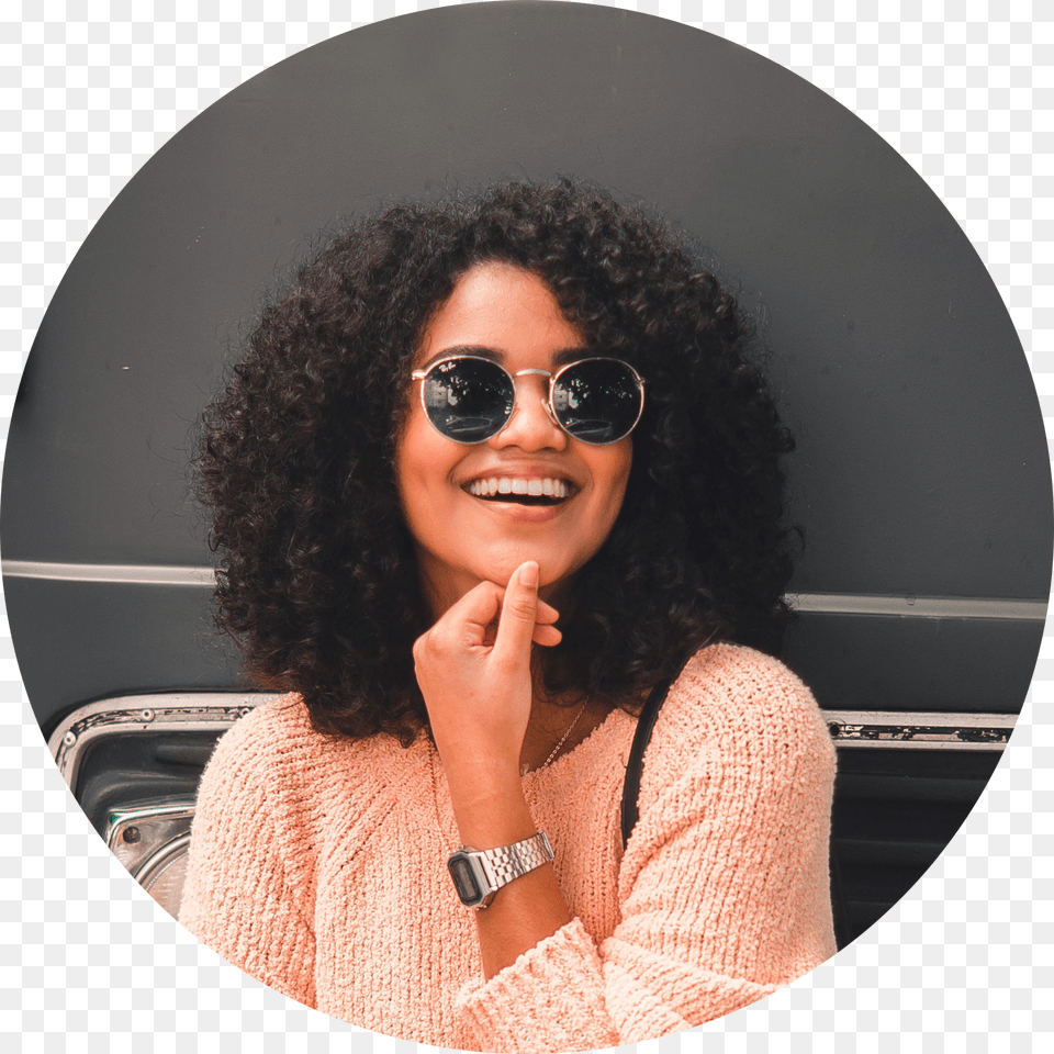 Smile Beautiful Woman Curl Style Sew Ins, Accessories, Sunglasses, Portrait, Photography Free Png