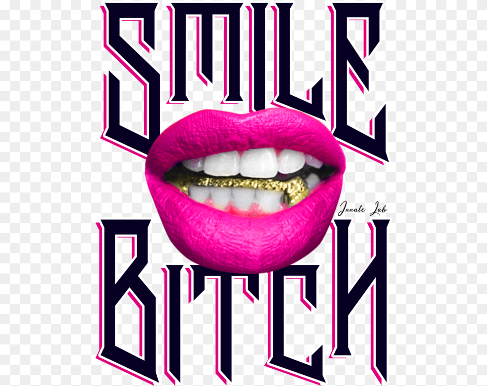 Smile Bitch Female Grillz Gold Lips Balenciaga Triple, Body Part, Mouth, Person, Teeth Free Png