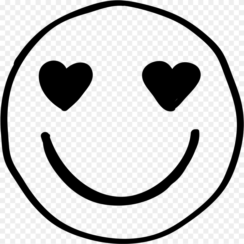 Smiley Face Doodle Heart, Gray Png