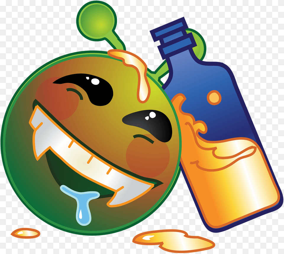 Smiley Green Alien Drunk Happy Clipart, Bottle Png