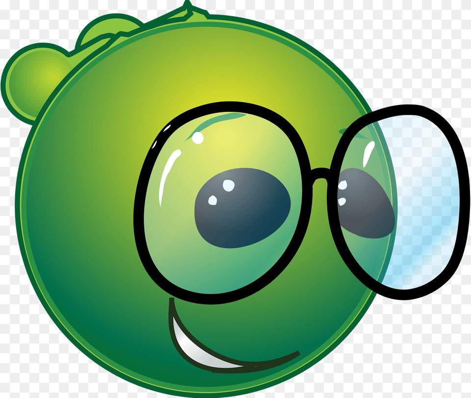 Smiley Green Alien Nerdy Clipart, Accessories, Glasses, Sphere, Disk Free Png Download