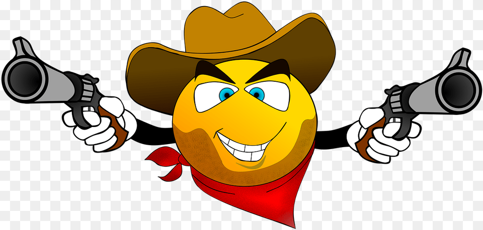 Smiley Like Smiliy On Pixabay Cowboy Hands With Gun Cartoon, Clothing, Hat, Photography, Firearm Png Image