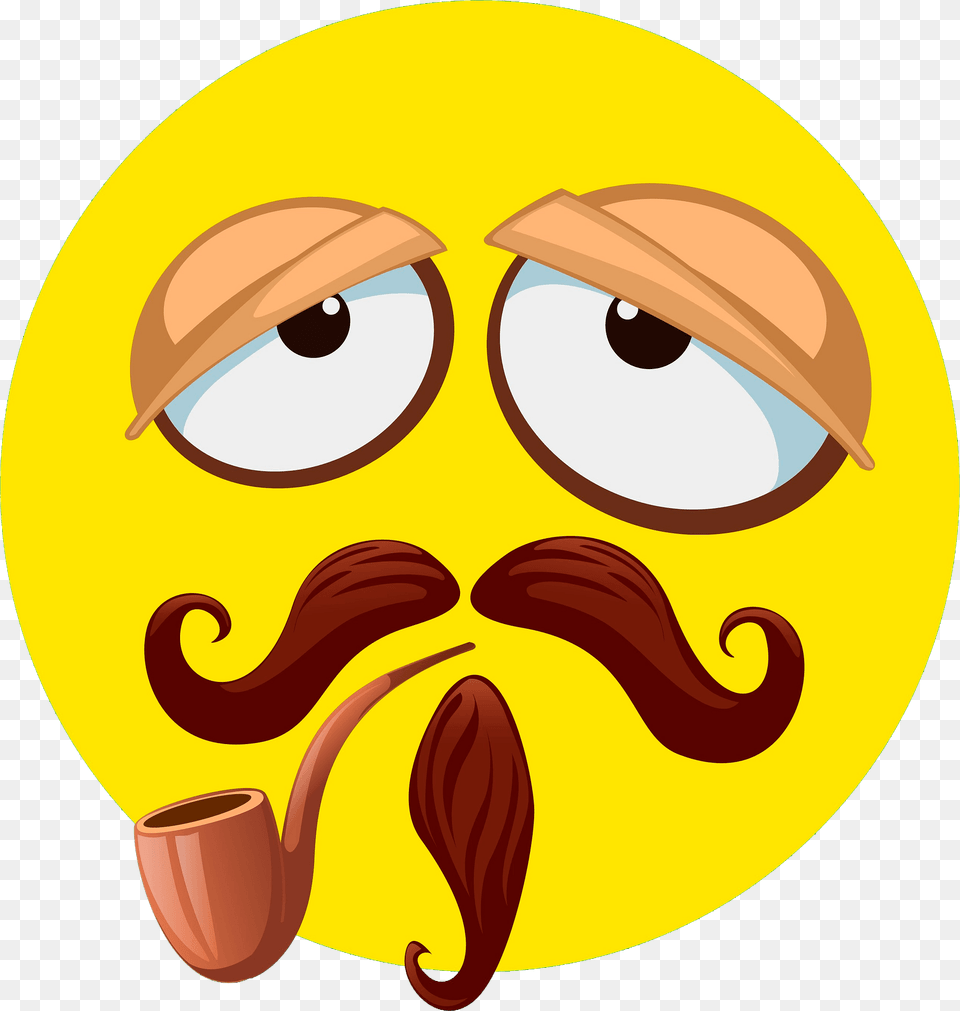 Smiley With Mustache And Pipe Clipart, Face, Head, Person, Smoke Pipe Free Png Download