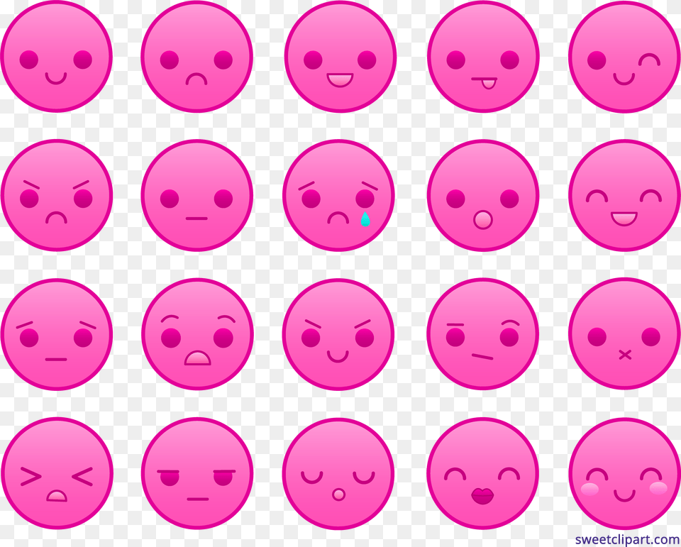 Smileys Clipart Pink Emoticons Pink, Purple, Pattern, Face, Head Free Transparent Png