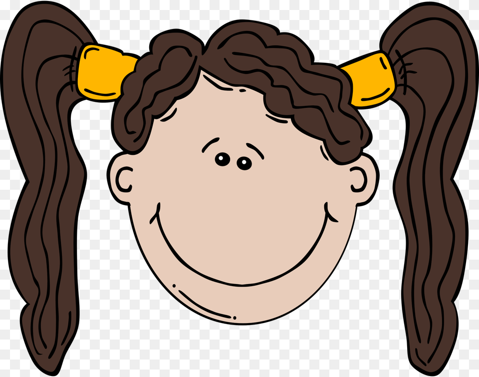 Smiling Brunette Girl With The Ponytails Clipart Image Cartoon Girl Face, Baby, Food, Nut, Person Free Png Download