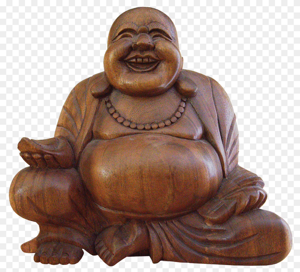 Smiling Buddha Wooden Statue Holding A Bowl, Prayer, Art, Adult, Person Png