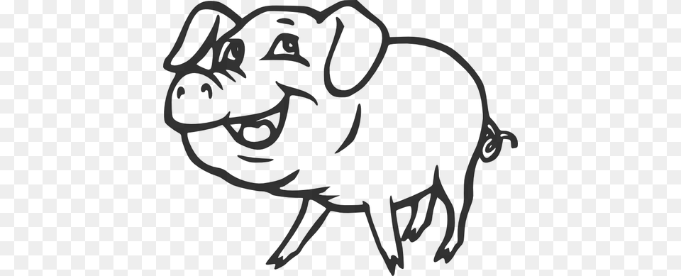 Smiling Pig Vector Drawing, Gray Png