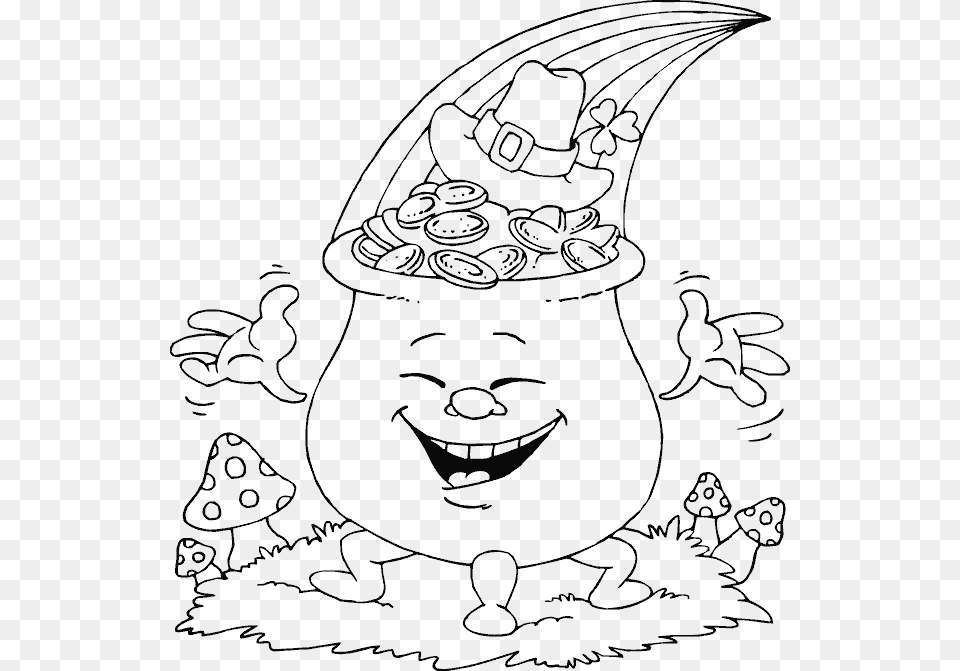 Smiling Pot Of Gold Cartoon, Art, Drawing, Stencil Png