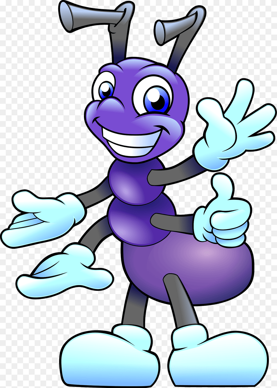 Smiling Purple Ant Wth Blue Gloves Clipart, Cartoon, Book, Comics, Publication Free Png