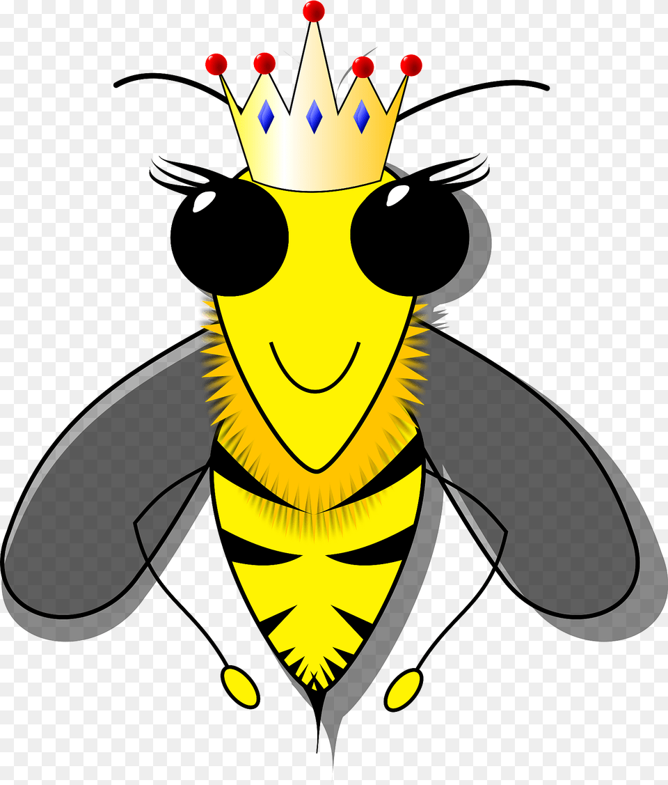 Smiling Queen Bee With Big Black Eyes Clipart, Animal, Insect, Invertebrate, Wasp Png Image