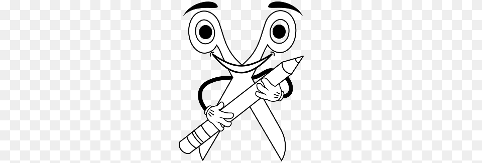 Smiling Scissors With Pencil Clipart, Sword, Weapon, Blade, Dagger Free Transparent Png