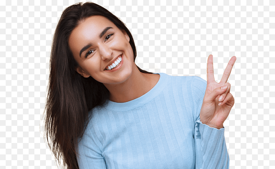 Smiling Woman Giving Peace Sign Female Peace Sign, Adult, Smile, Person, Head Free Transparent Png