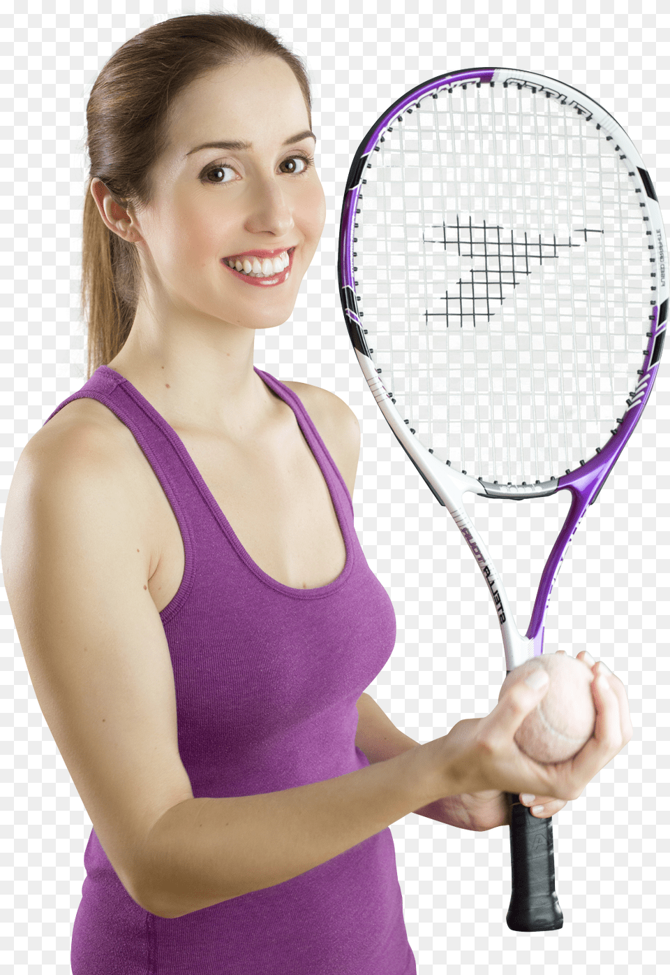 Smiling Woman With A Tennis Racket Image Woman With A Tennis Racket, Ball, Baseball, Baseball (ball), Tennis Racket Free Png Download