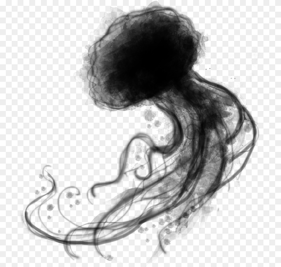 Smoke Black Jellyfish Sea Creature Life Ftestickers Black Smoke Creature, Gray Free Transparent Png