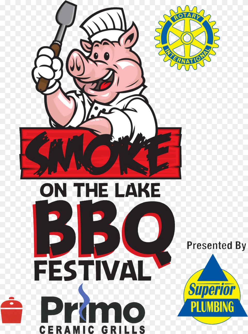 Smoke On The Lake Bbq Festival Logo With Sponsors Rotary Club, Advertisement, Poster, Machine, Wheel Png Image