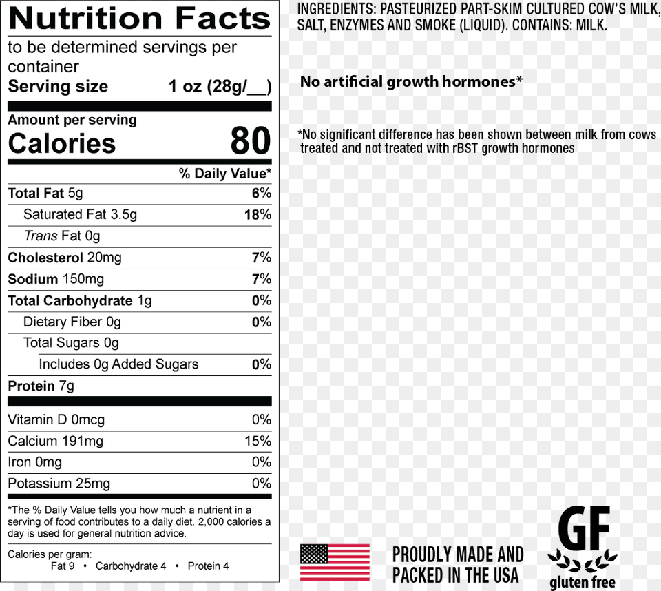 Smoked String Cheese Ingredients And Nutrition Information Nutrition Label For Tacos, Text Free Png