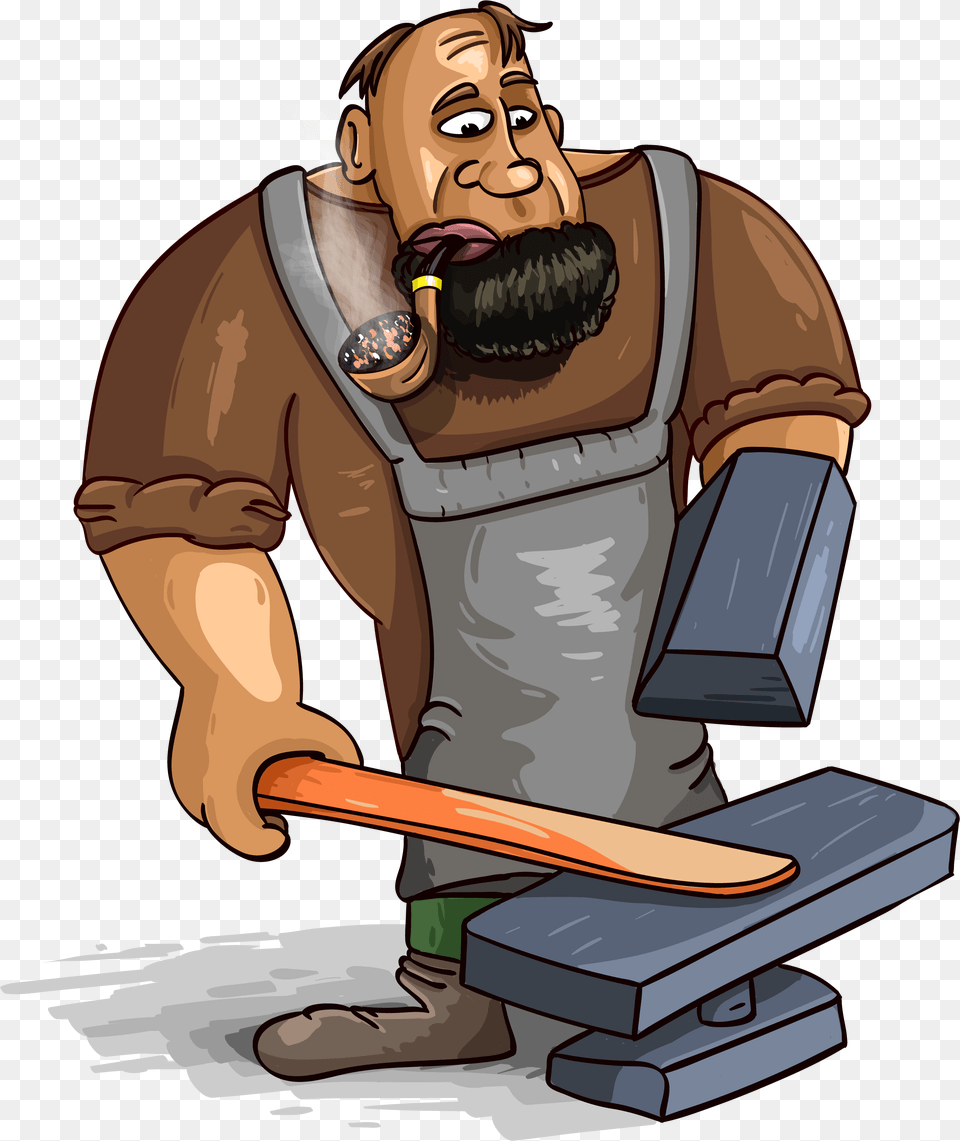Smoking Blacksmith Cartoon Blacksmith Shop, Cleaning, Person, Adult, Male Free Transparent Png