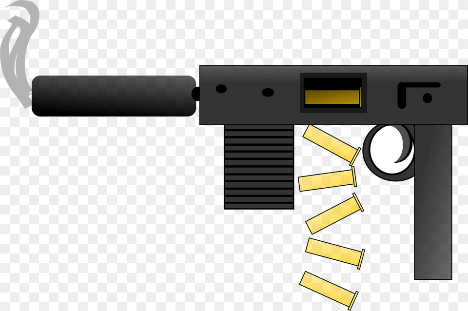 Smoking Gun With Spent Shell Casings Clipart, Firearm, Weapon, Machine Gun, Handgun Png Image