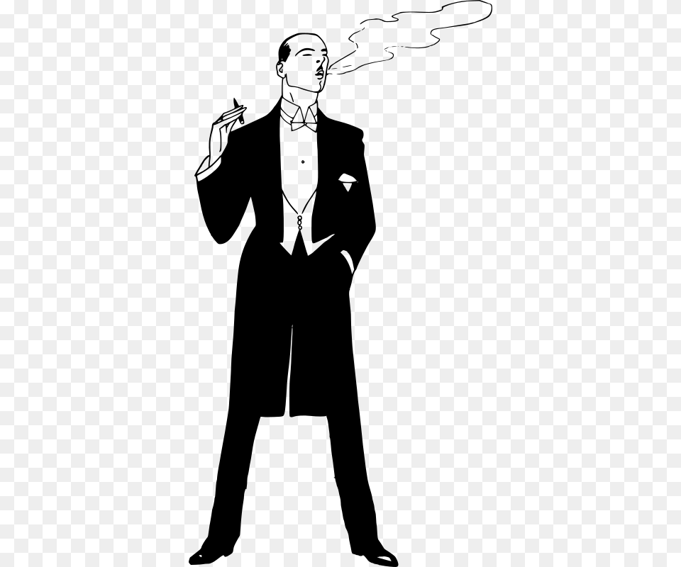 Smoking In A Tuxedo Cartoon Man In Tux, Gray Png Image