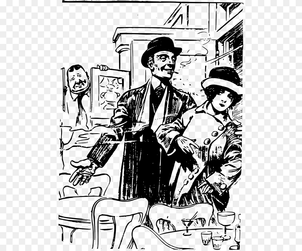 Smoking Man And Lady Cartoon, Gray Png Image