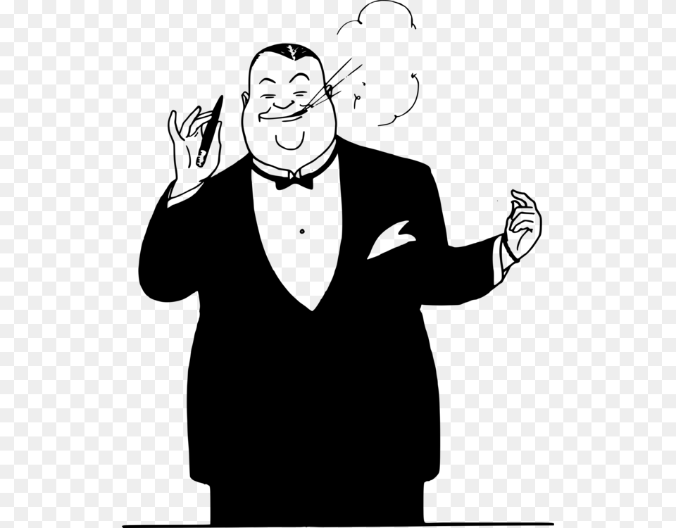 Smoking Smoke Man Fat Drawing Fat Man In Suit Cartoon, Gray Free Png Download