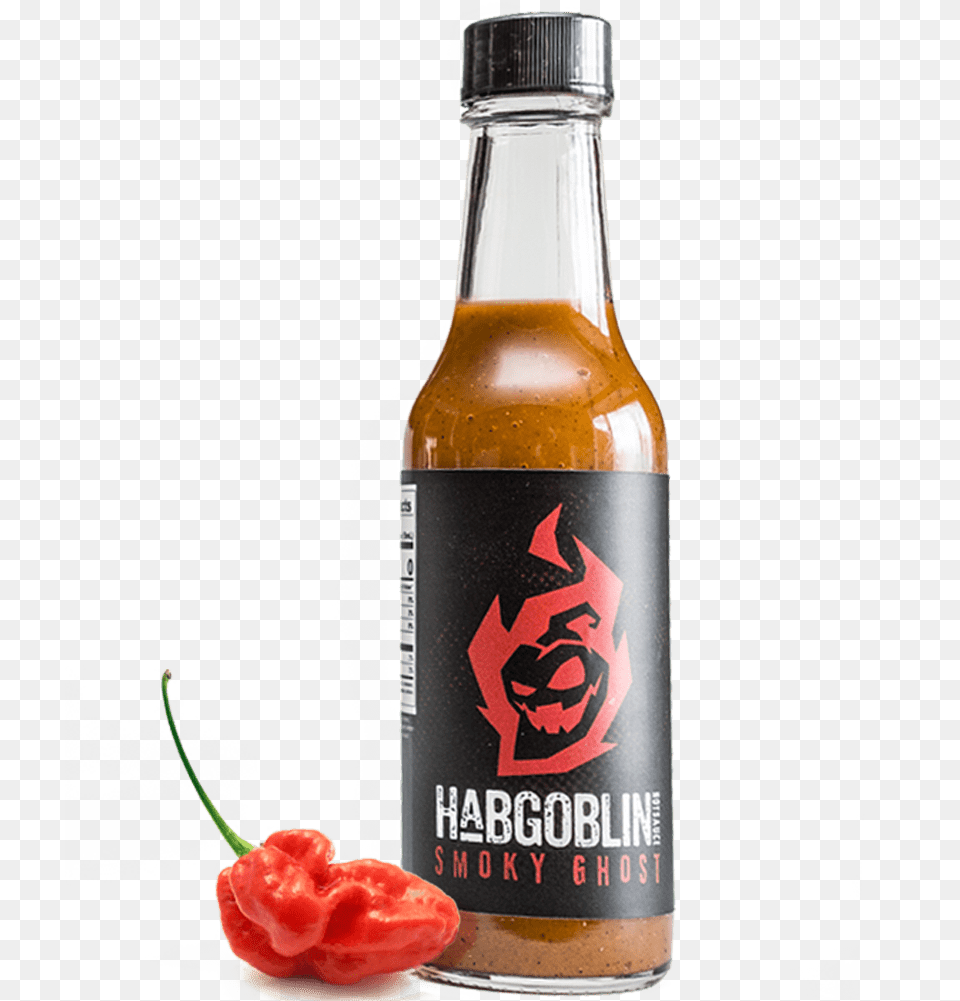 Smoky Ghost Hot Sauce Habgoblin Hotsauce Glass Bottle, Alcohol, Beer, Beverage, Food Png Image