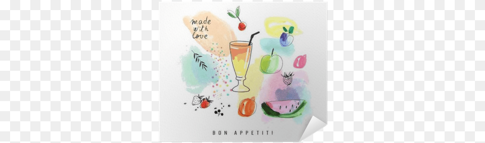 Smoothie With Berries And Fruits Watercolor Painting, Greeting Card, Envelope, Mail, Art Png Image