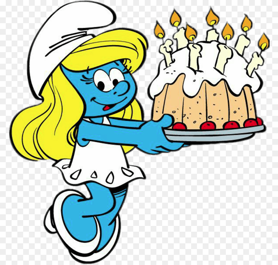 Smurfette Holding Birthday Cake Image Baby, Person, Publication, Comics Free Transparent Png