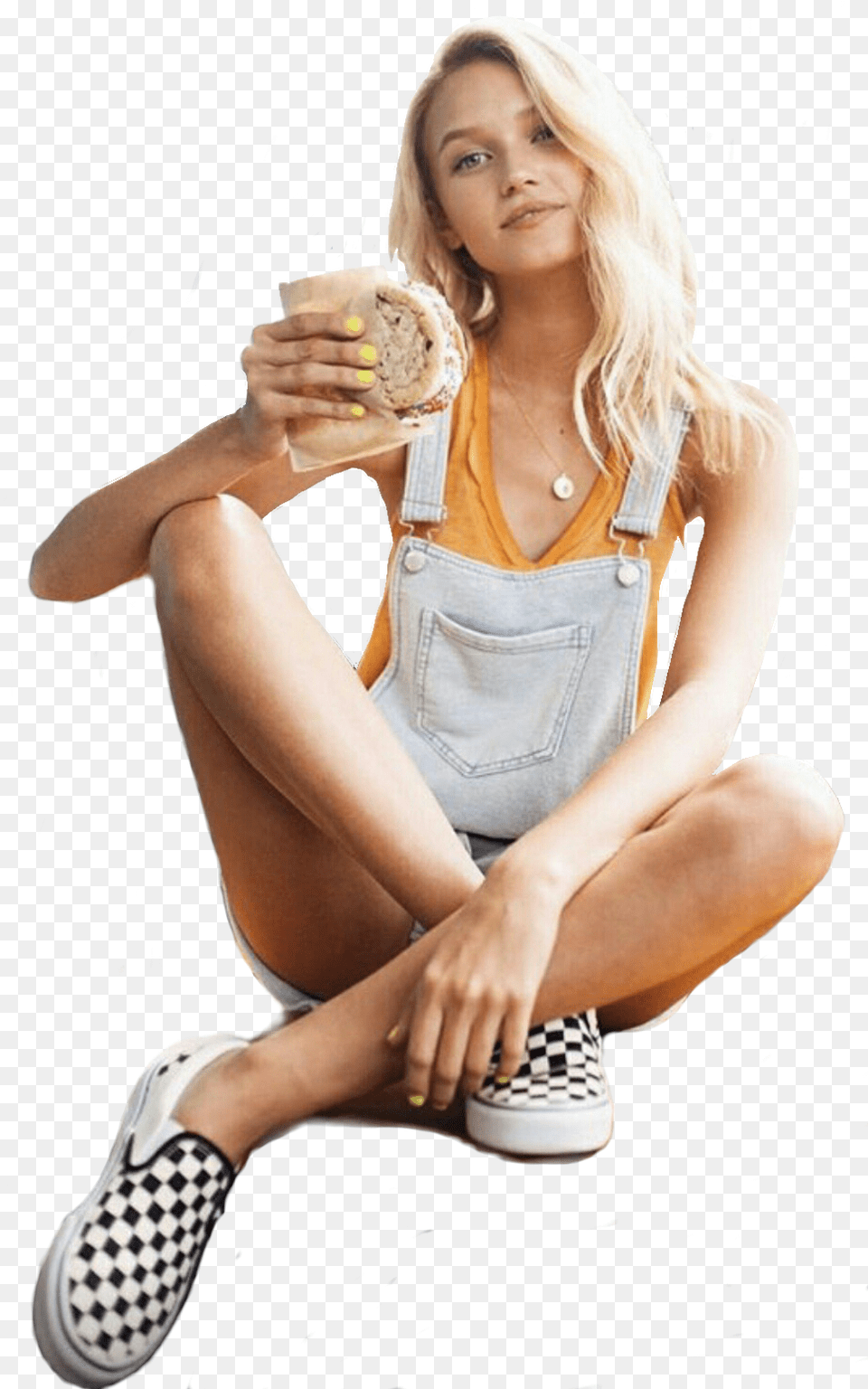 Snack Mujer Chica Girl Lady Woman Rubia Personas Girl, Clothing, Sitting, Shoe, Footwear Free Png